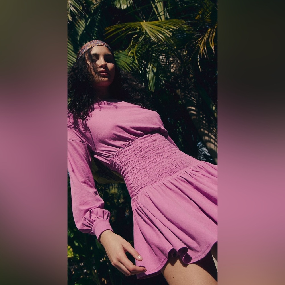 NWT FREE PEOPLE SCORCHING HOT LONG SLEEVE MINI DRESS WISTERIA - Picture 3 of 4